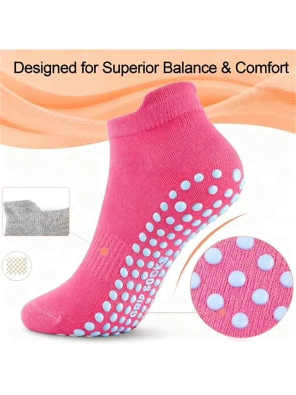 5 Pairs Women's Pilates Socks with Grips Non Slip Grip Yoga Crew Sock